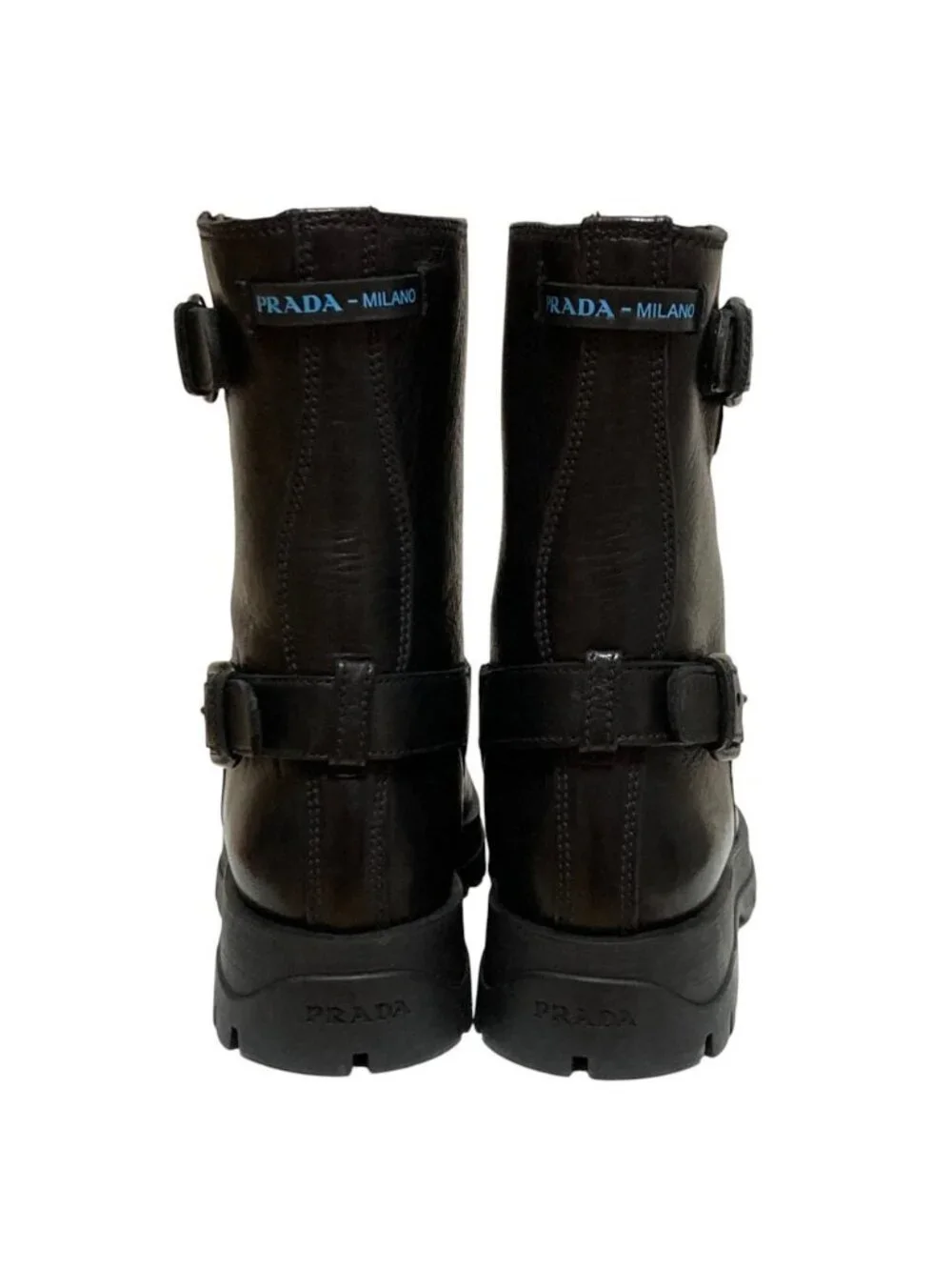 Prada Leather Engineer Boots Black
